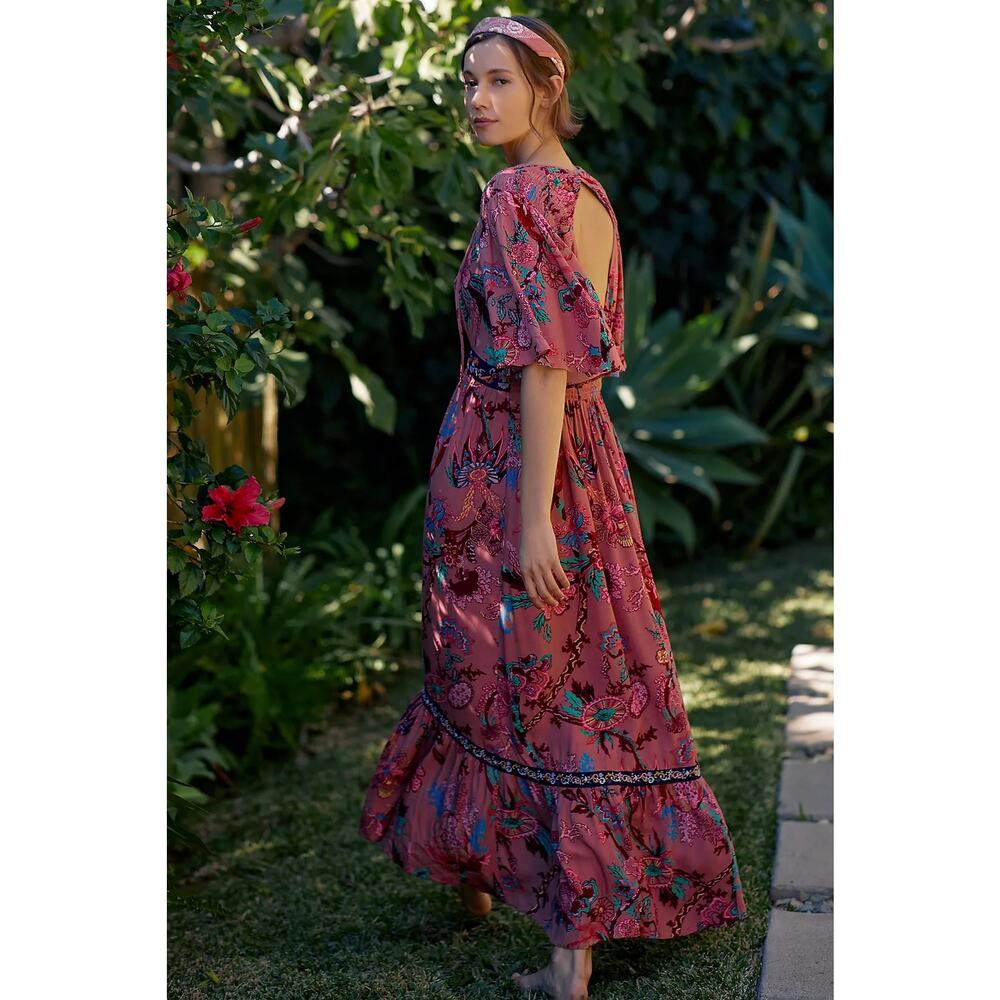 Anthropologie Floral Ruffle Embroidered Maxi Dress NWT - Picture 4 of 9
